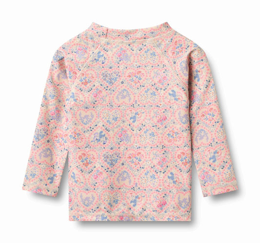 Swim Shirt L/S Dilan Pink Heart Flowers