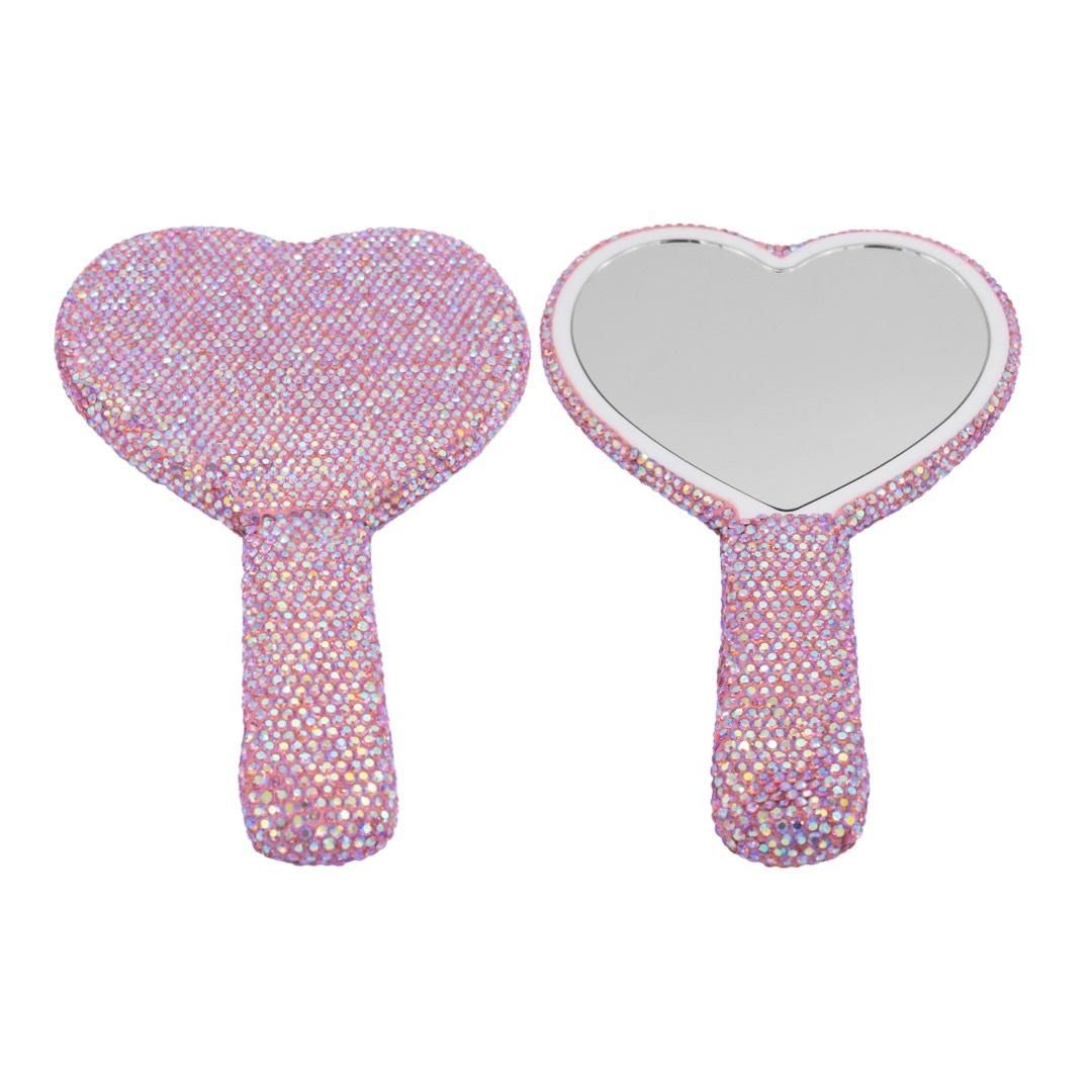 Fully Crystallized Pink Heart Mirror