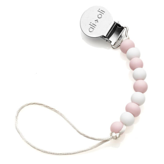 Pink and White Pacifier Clip