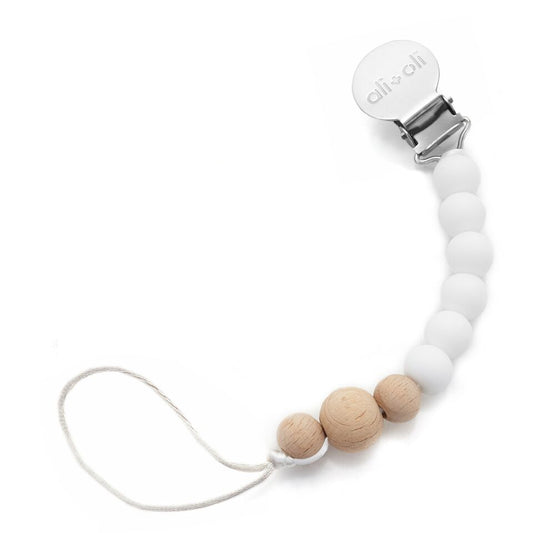 White + Wood Pacifier Clip