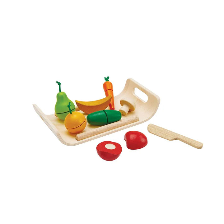 Assorted Fruits and Vegetables Tray Wood Toy Set