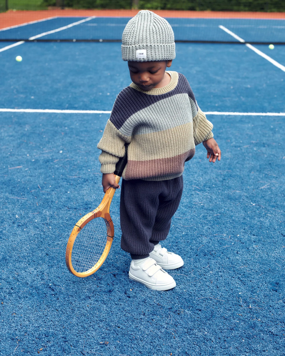 Chunky Tennis Boxy Sweater - Olive Multi