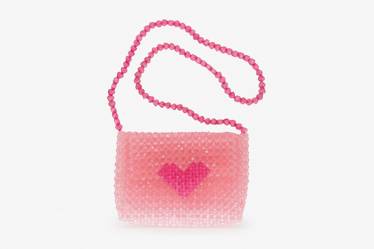 PINK HEART BEADED BAG