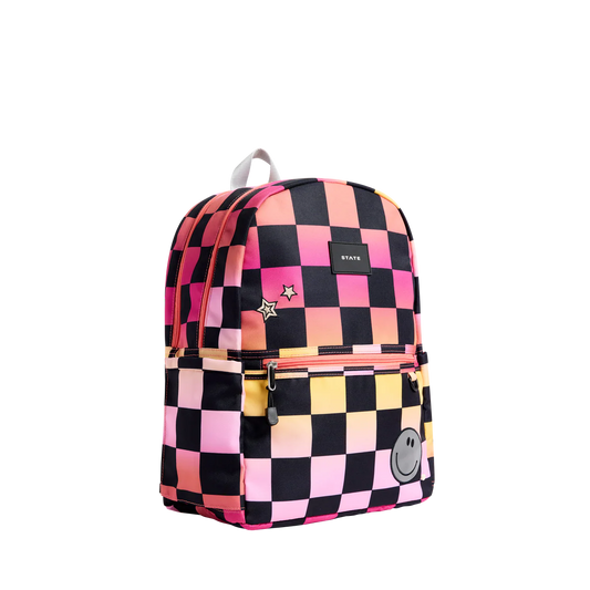 Kane Double Pocket Backpack - Pink Checkerboard