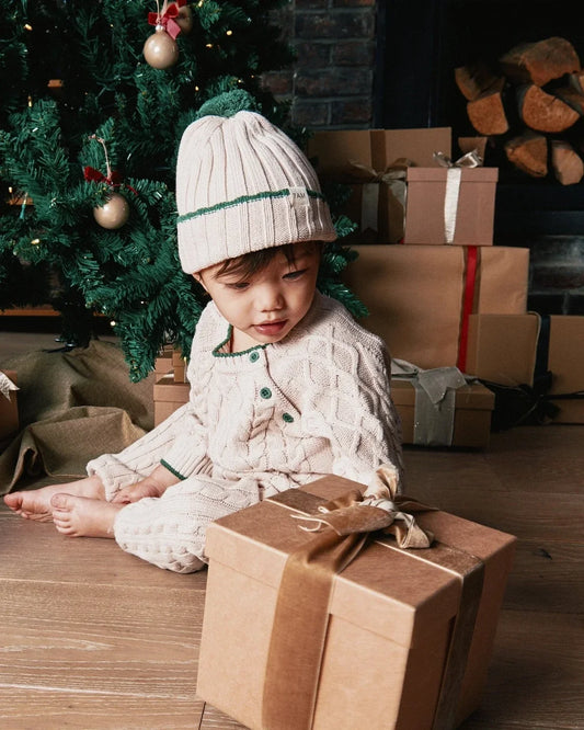Holiday Chunky Cable Cotton Sweater Wheat Ivy