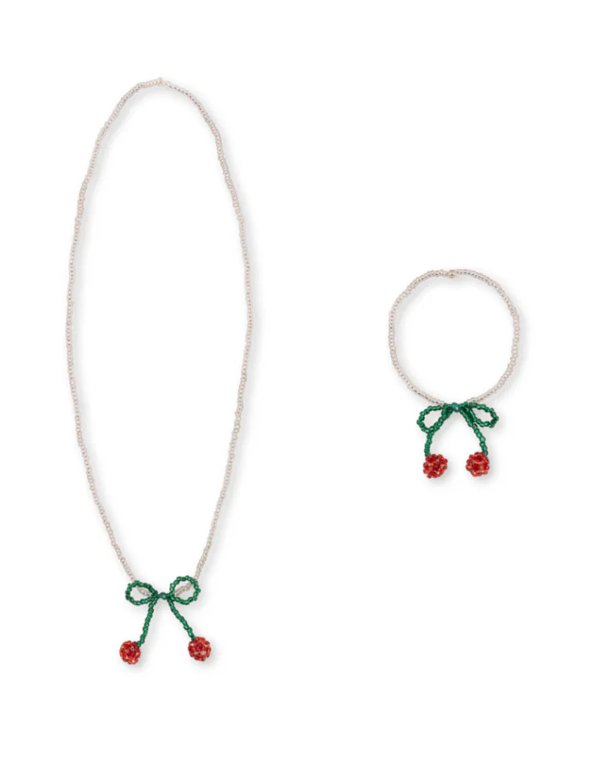 Pearly Cherry Necklace & Bracelet Set
