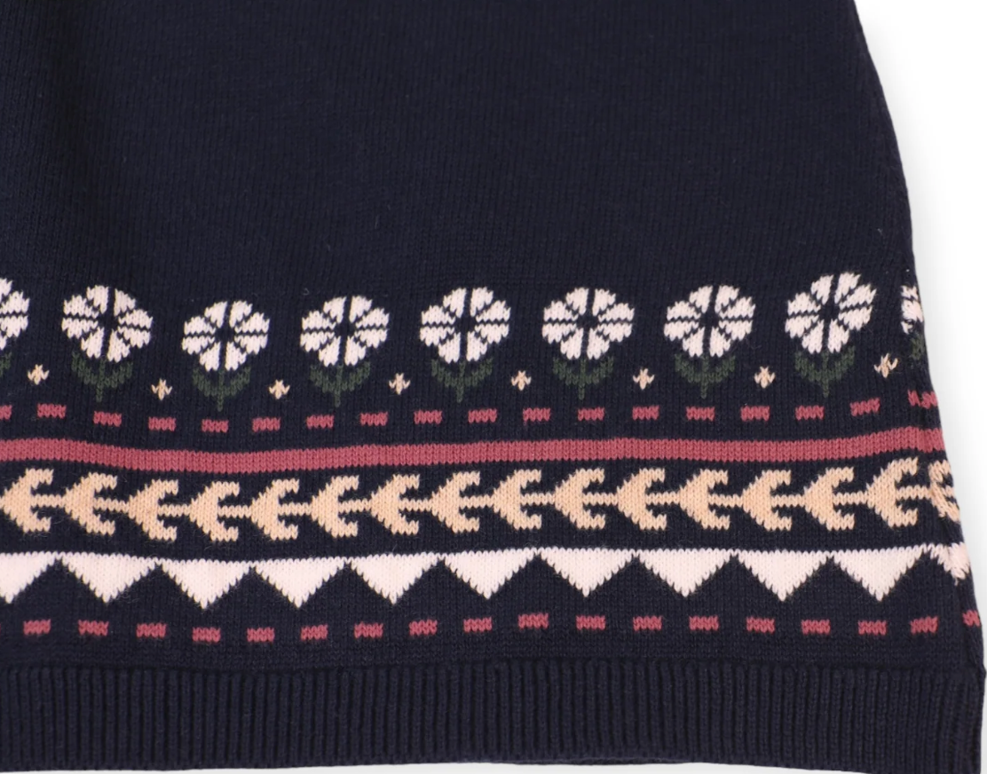 Fair Isle Baby Girl Sweater Knit Dress - Navy Blue
