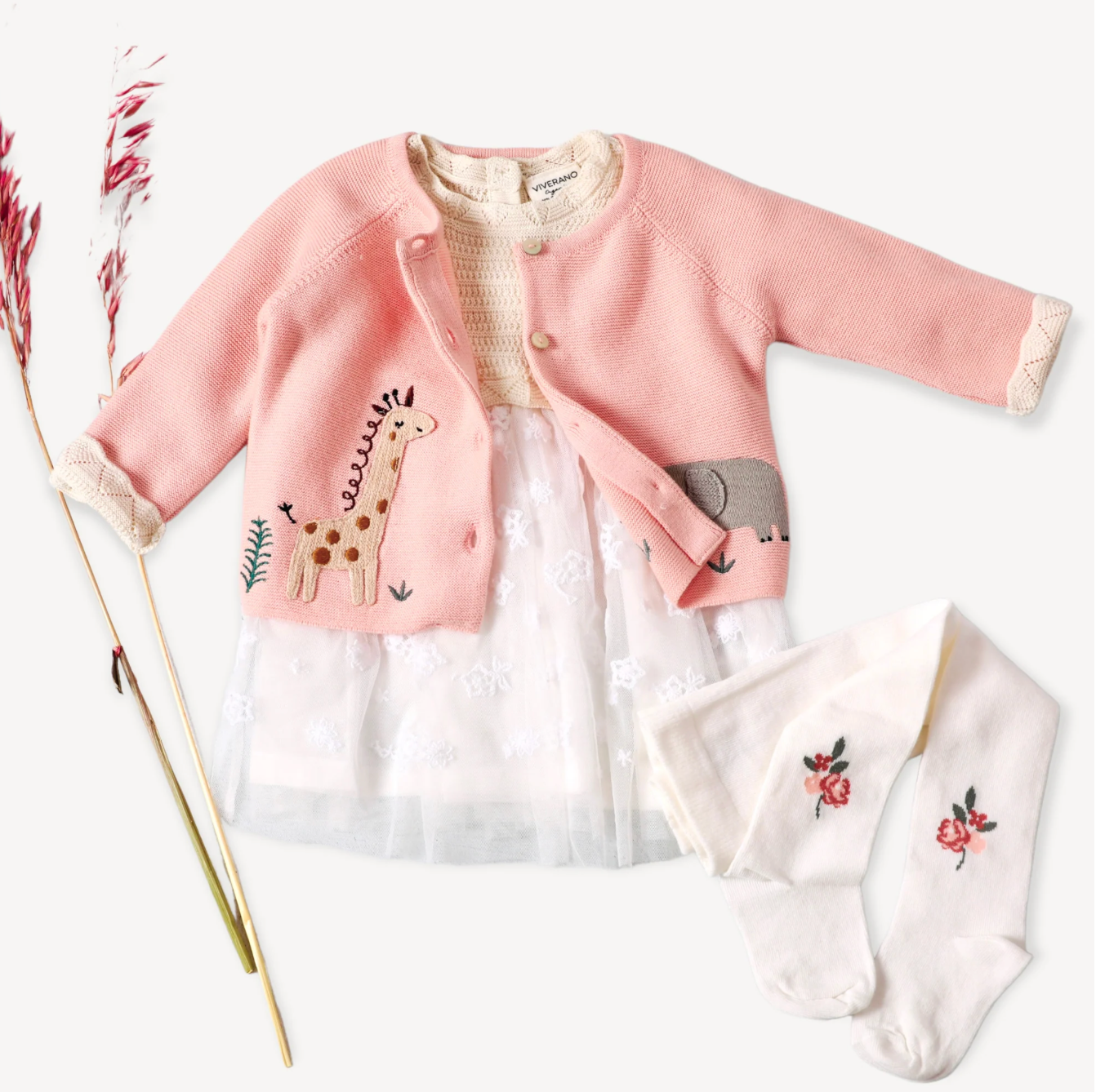 Fine Knit Baby Girl Tights - Floral Jacquard