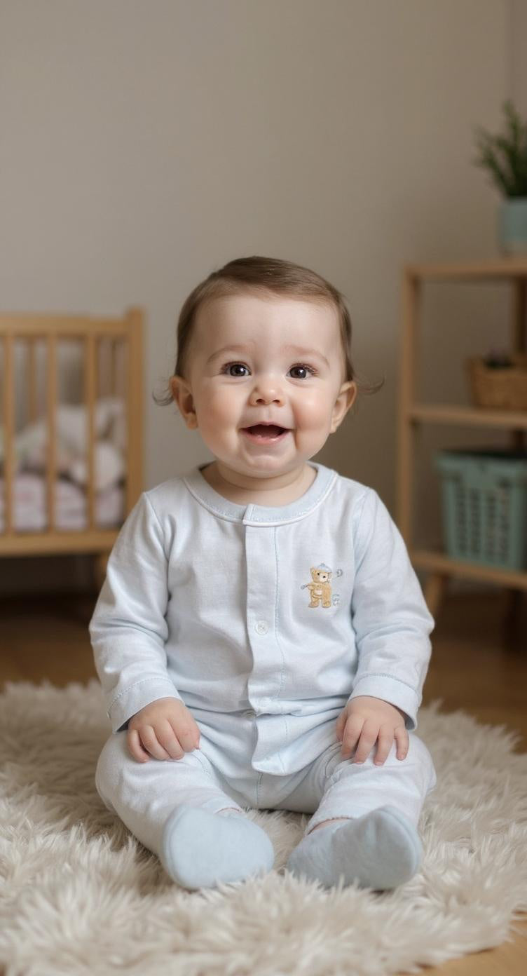 Golfing Bear - Blue Footie w/ Piping Trim