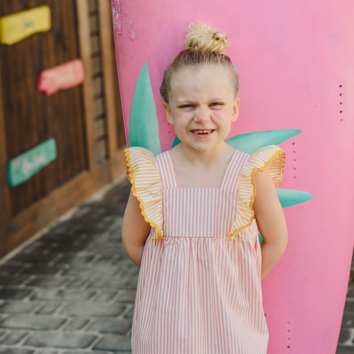 Cabana Amelia Ruffle Sleeve Dress- Faded Pink