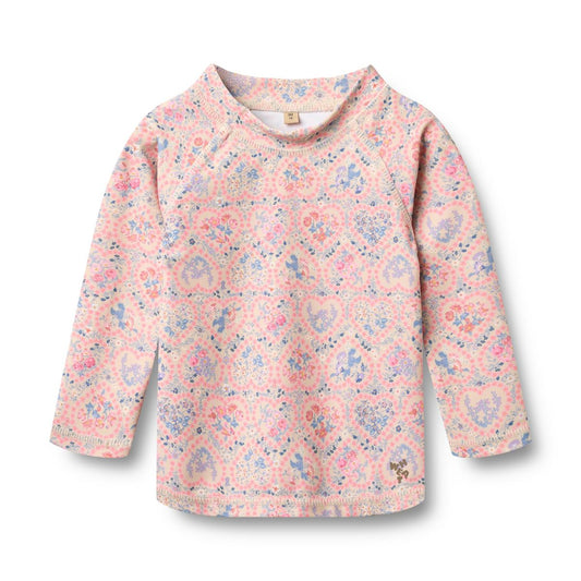 Swim Shirt L/S Dilan Pink Heart Flowers
