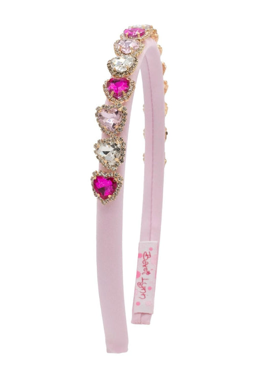 Thin Satin Heart Jeweled Headband