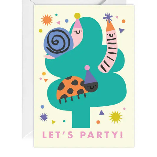 Let's Party, Animal, Bugs Kids Birthday Greeting Card