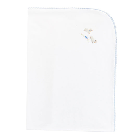 Baby Lambs Receiving Blanket w/Blue Crochet Trim