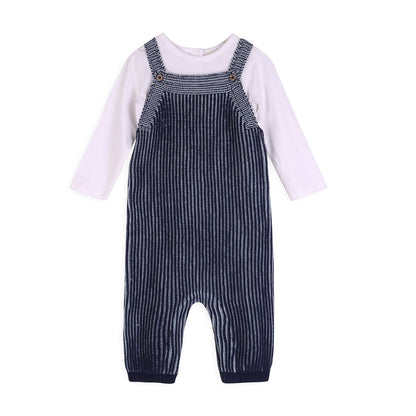 Denim Blue Rib Knit Baby Overall Set