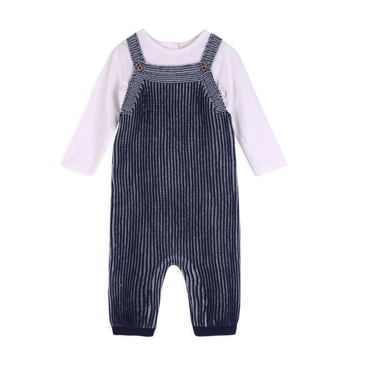 Denim Blue Rib Knit Baby Overall Set