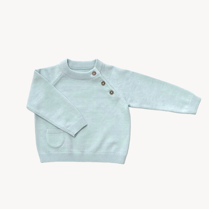 Milan Button Knit Pullover Sweater- Sky Blue