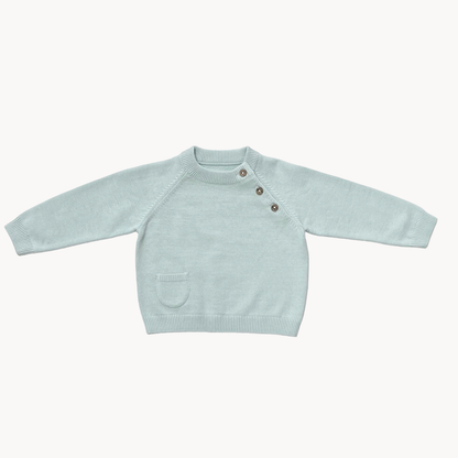 Milan Button Knit Pullover Sweater- Sky Blue