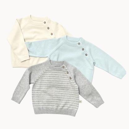 Milan Button Knit Pullover Sweater- Sky Blue