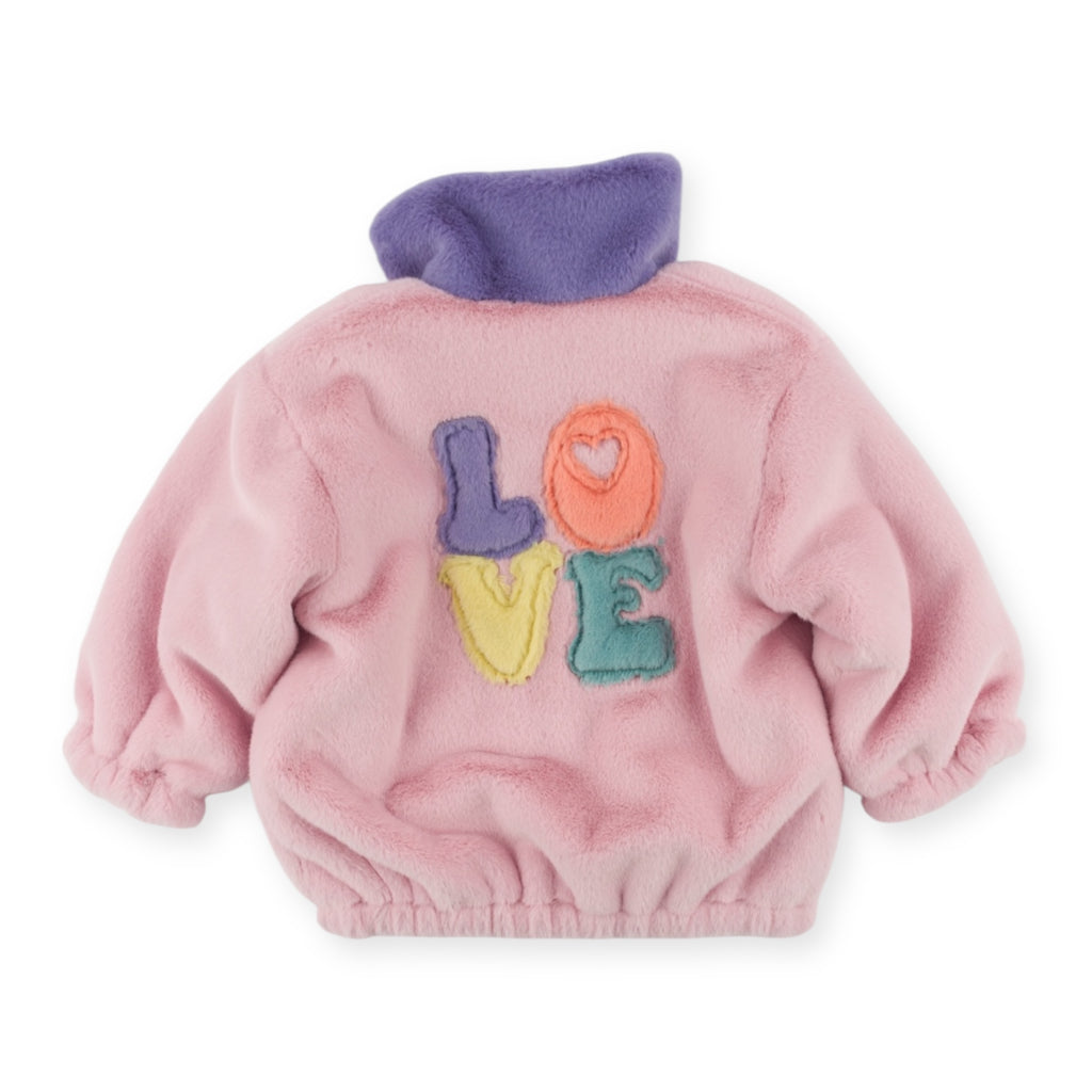Love Hearts Pockets Faux Fur Jacket - Cotton Candy