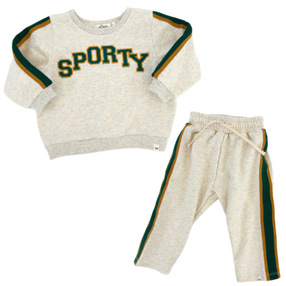 Oatmeal "SPORTY" Striped Sleeve Boxy w/Striped Jogger Set