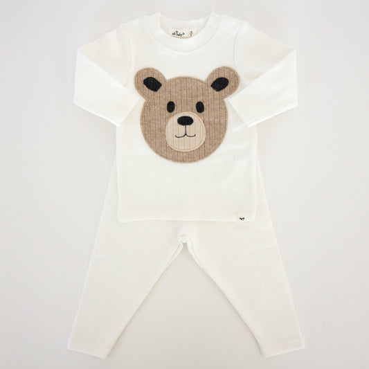 Teddy Bear Face Applique L/S 2pc Set