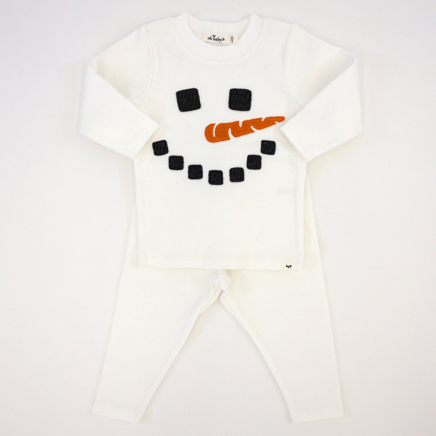 Snowman Face Applique Long Sleeve 2pc Set