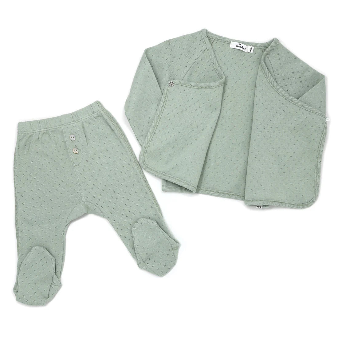 Pointelle Kimono Footie Set-Sage