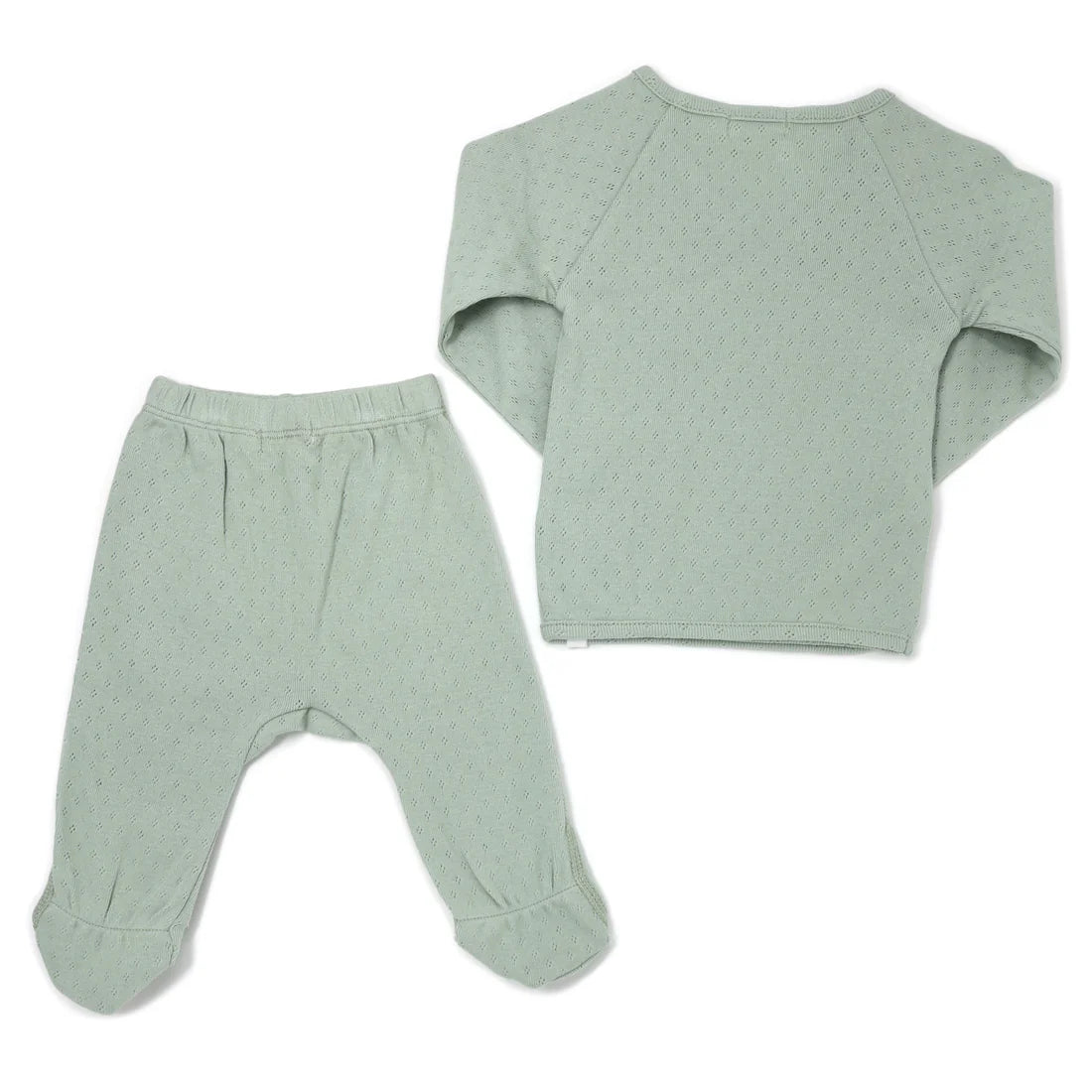 Pointelle Kimono Footie Set-Sage