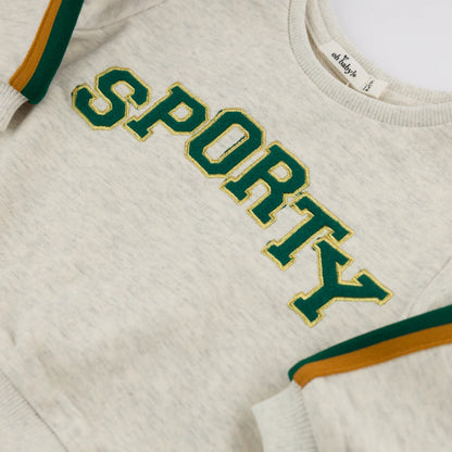 Oatmeal "SPORTY" Striped Sleeve Boxy w/Striped Jogger Set