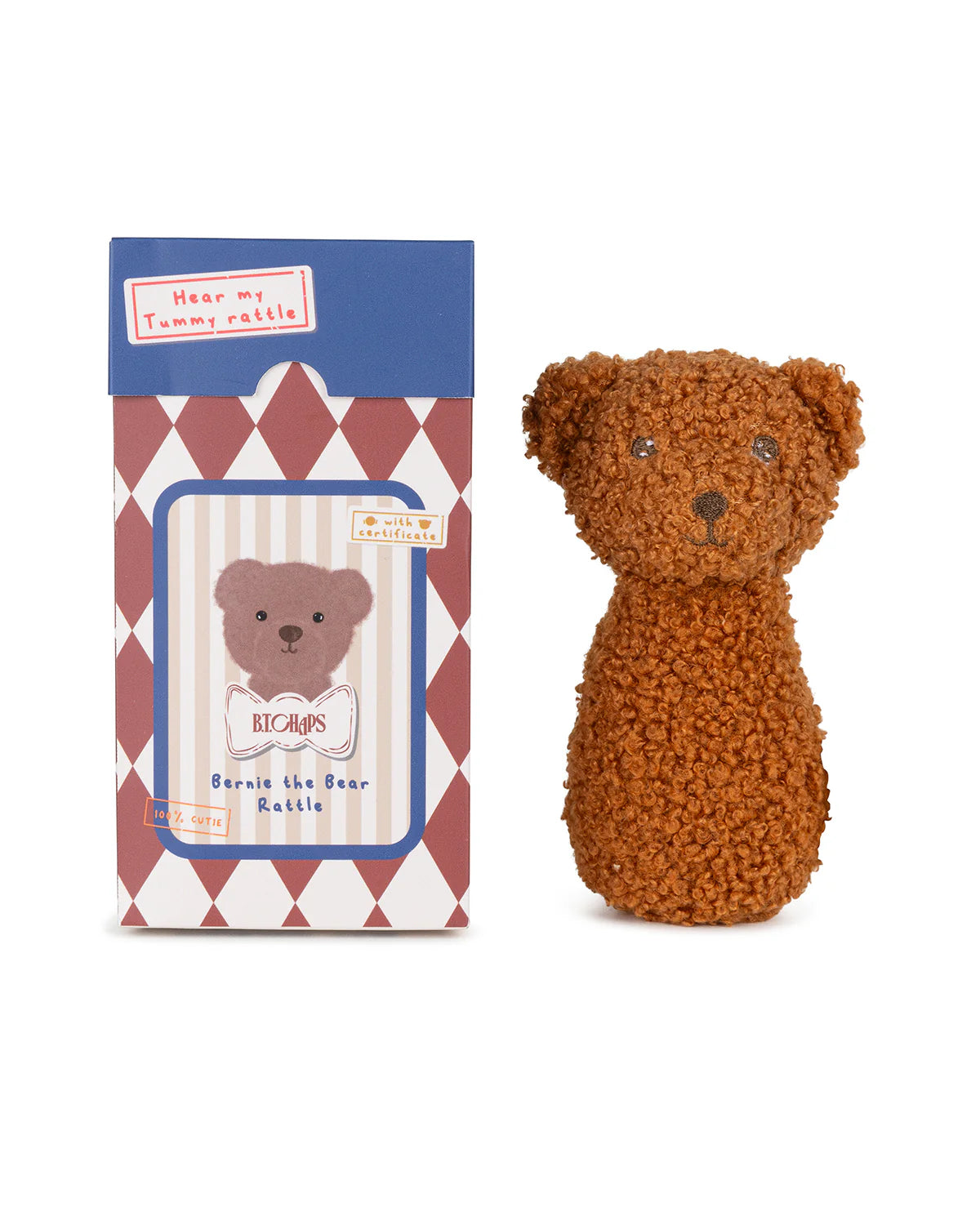 Plush BT CHAPS BERNIE the BEAR rattle in giftbox ECO 5"