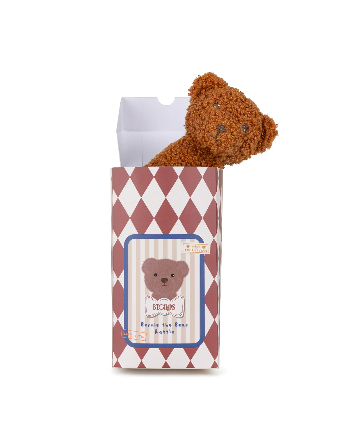 Plush BT CHAPS BERNIE the BEAR rattle in giftbox ECO 5"