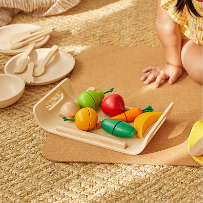 Assorted Fruits and Vegetables Tray Wood Toy Set