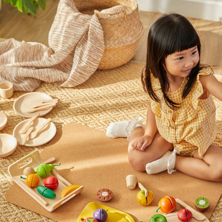 Assorted Fruits and Vegetables Tray Wood Toy Set