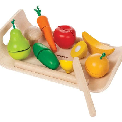 Assorted Fruits and Vegetables Tray Wood Toy Set