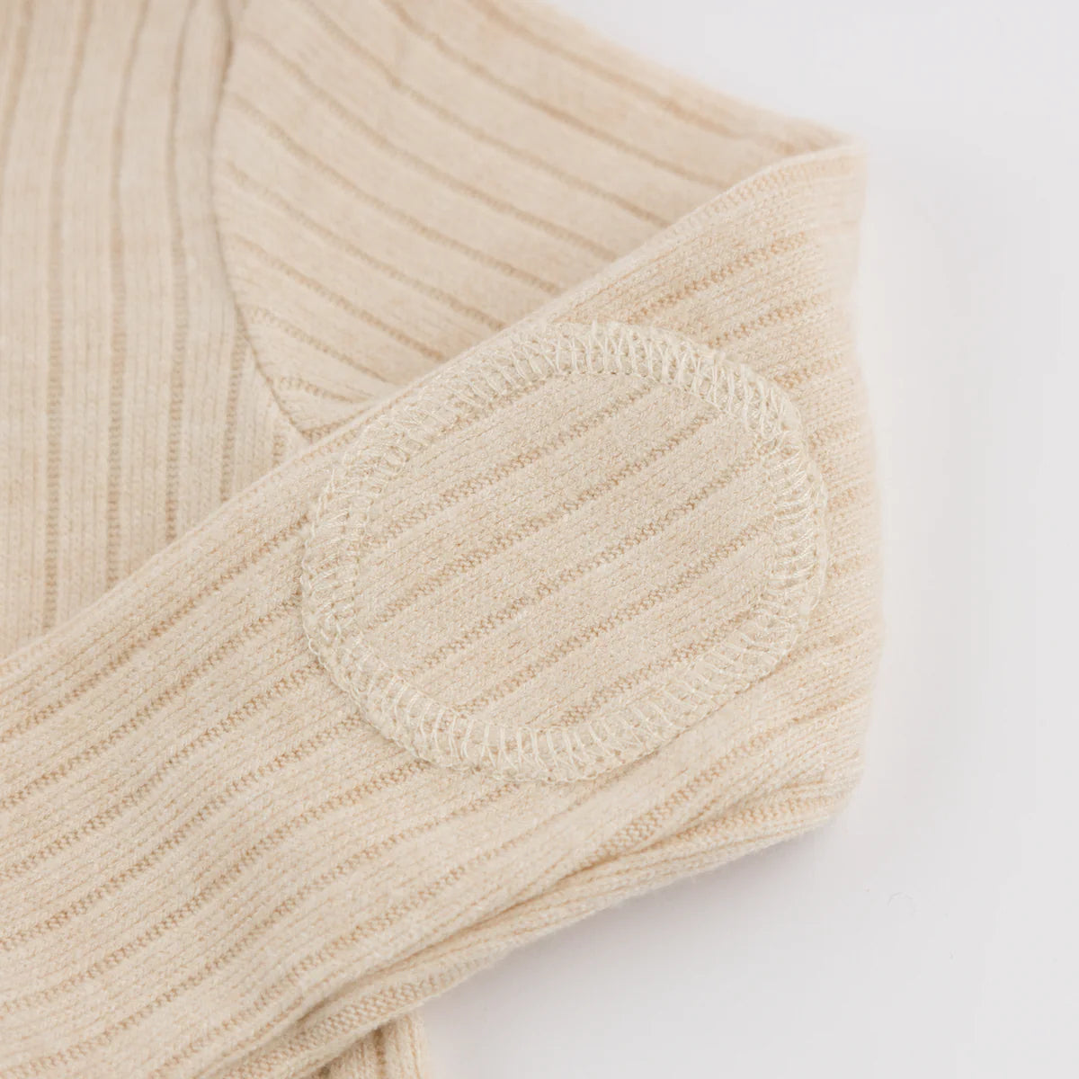 Wide Rib Fuzzy Sweater Knit Elbow Patch Henley