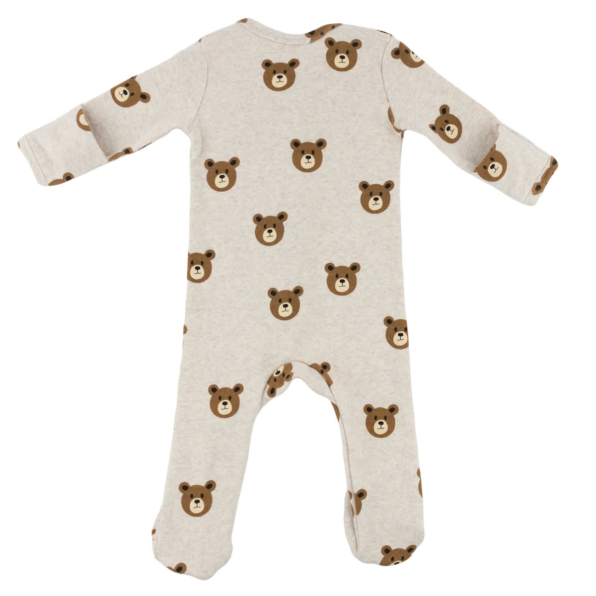 Teddy Bear Face Print Zipper Footie-Malt