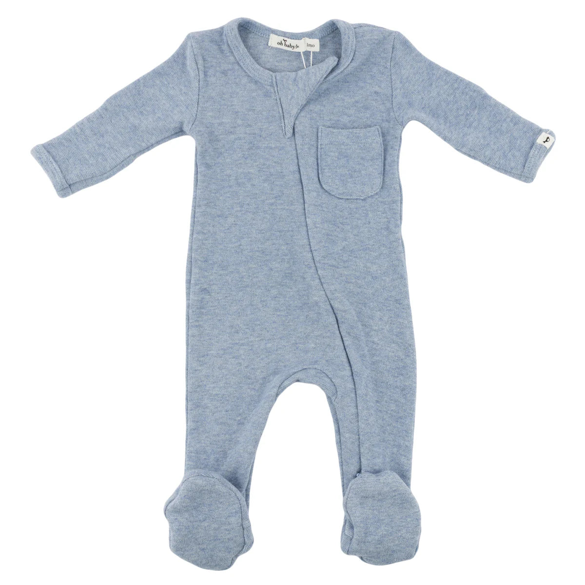 Denim Mini Stripe Zipper Footie with Pocket