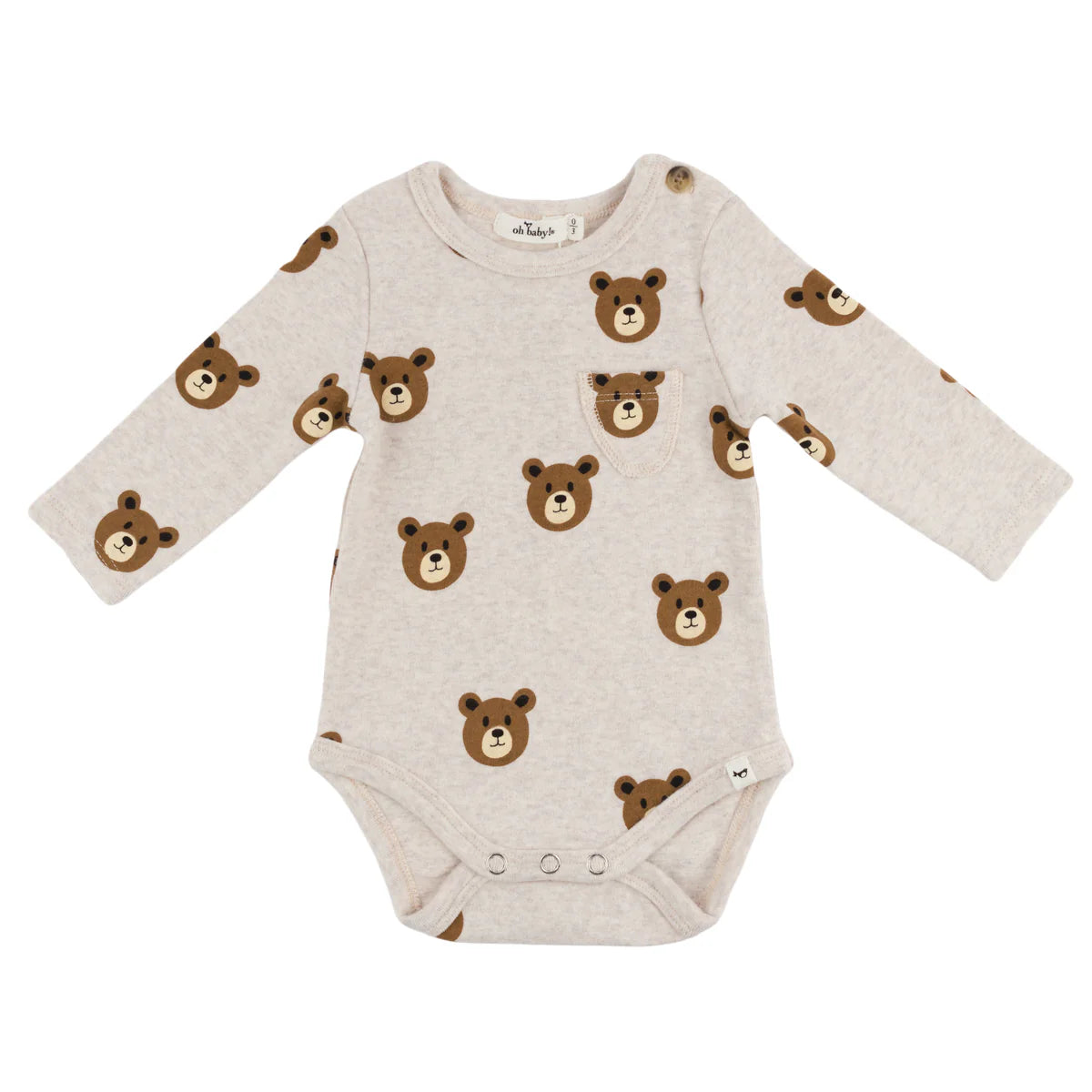 Malt Teddy Bear Face Print Pocket Onesie