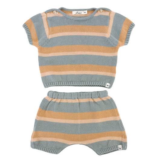 Dusty Blue Country Club Knitted Short Set