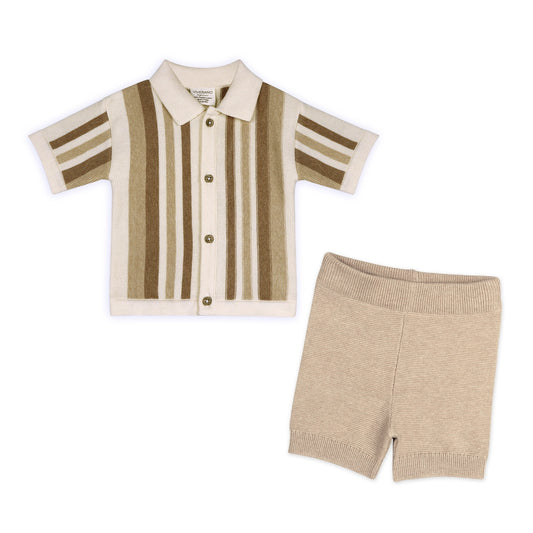 Archie Textured Stripe Baby Shirt And Shorts Set