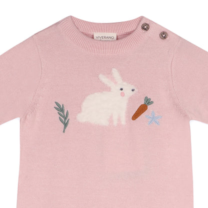 Furry Bunny Embroidered Baby Knit Romper