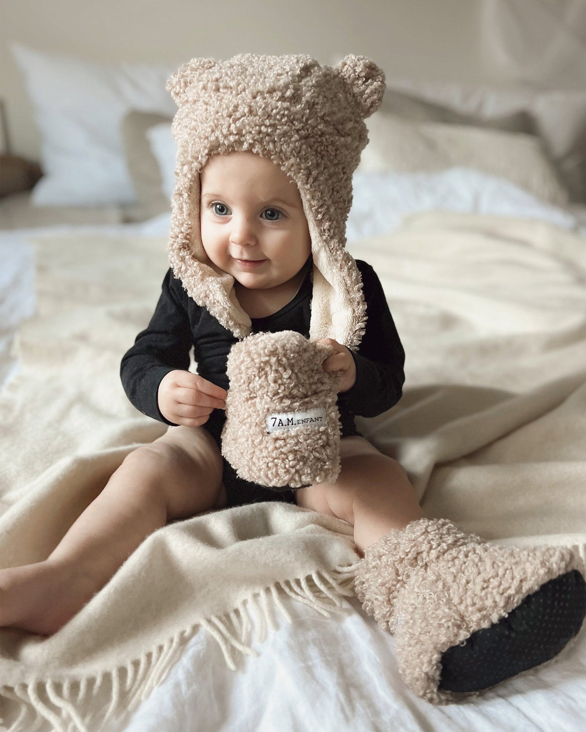 Teddy Baby Booties Oatmeal