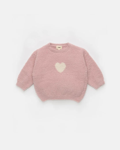 Fuzzy Heart Sweater Ash Rose Ecru