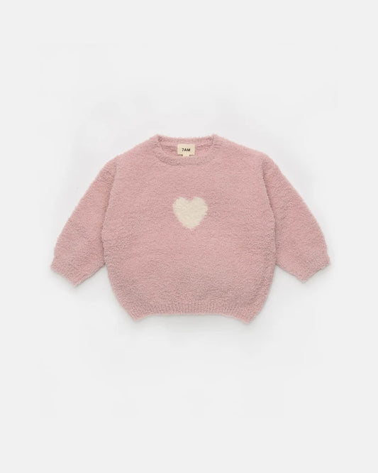 Fuzzy Heart Sweater Ash Rose Ecru