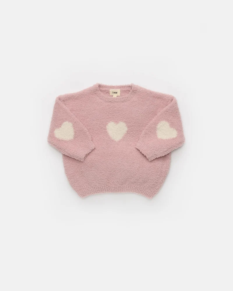 Fuzzy Heart Sweater Ash Rose Ecru