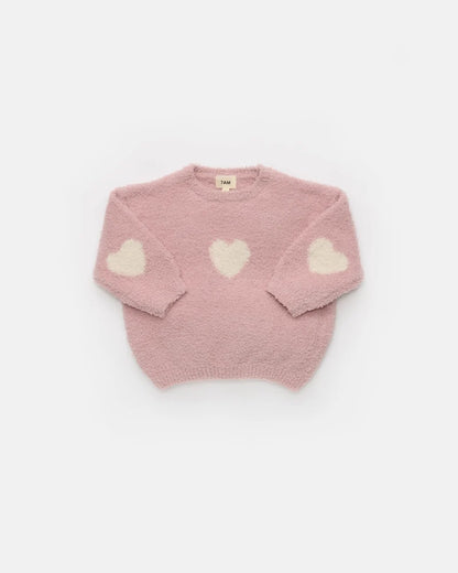 Fuzzy Heart Sweater Ash Rose Ecru