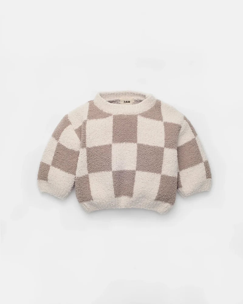 Fuzzy Checkers Sweater Ecru Taupe