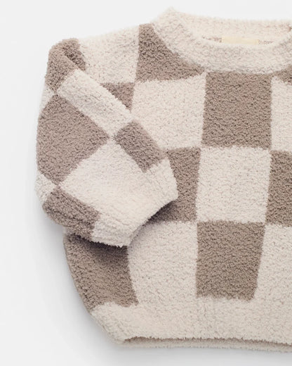 Fuzzy Checkers Sweater Ecru Taupe