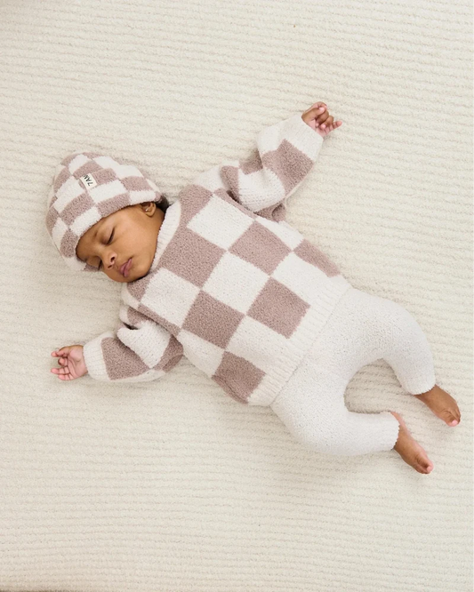 Fuzzy Checkers Sweater Ecru Taupe
